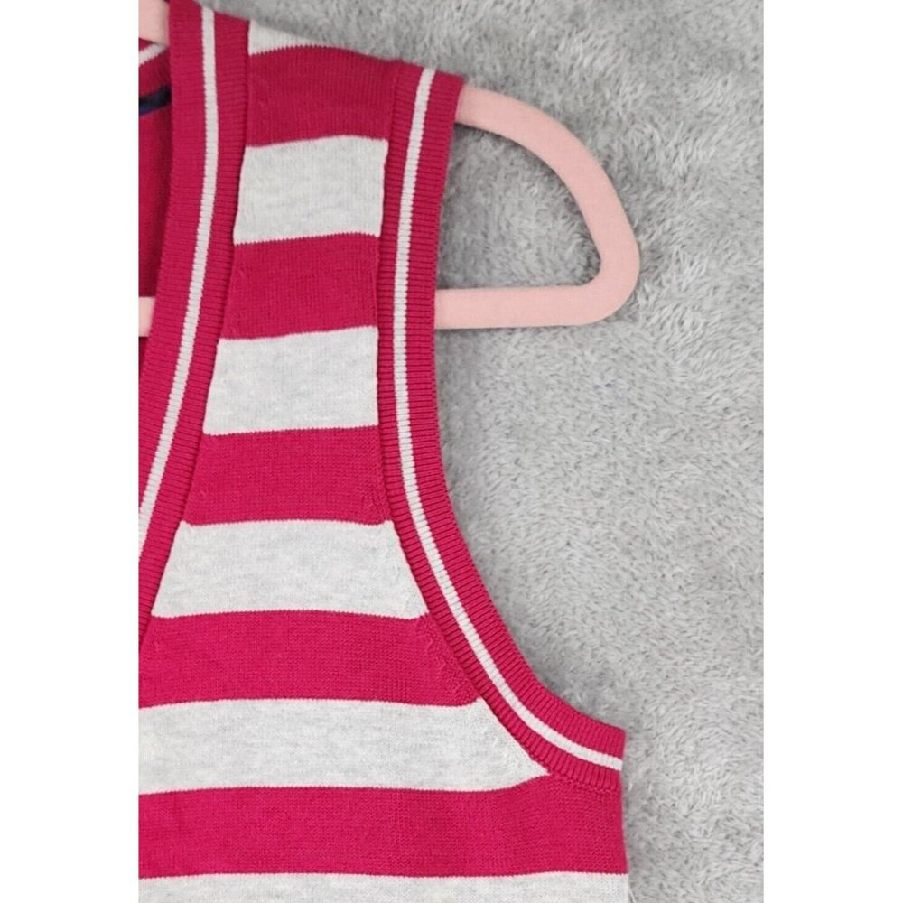 Tommy Hilfiger Sweater Vest Womens Medium Red Gray Striped Button Up Preppy - Picture 8 of 10
